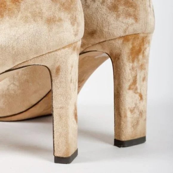 Jimmy Choo Beige Velvet Louella 90 Sock Booties - Picture 6 of 8